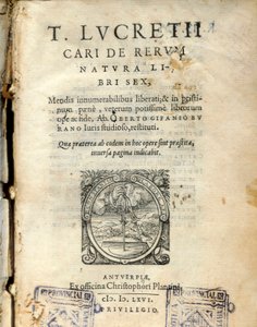 拉丁哲学家 Lucrtce (Lucretius)（公元前 98-55 年）1564 年“论事物的本质”（来自自然）第 6 卷的手稿页 作者 未知艺术家