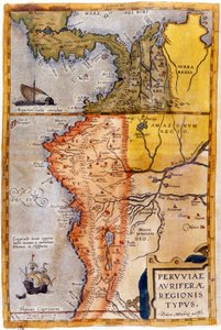 哥伦比亚和秘鲁的地图。 1590。 作者 未知艺术家