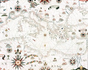 地中海和海岸线地图（Castellini 的 portulan 的详细信息 作者 未知艺术家