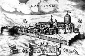 洛雷托 (Laurentum) 市地图，雕刻 16 世纪。 作者 未知艺术家