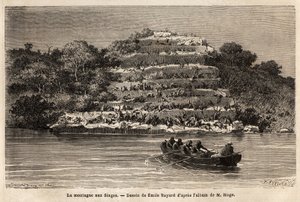 猴山，沿塞内加尔河，在古伊纳瀑布后不久（马里）。描绘马奇中尉1863年至1866年期间在苏丹西部航行的故事的版画，发表在 "世界之旅，新航行杂志 "下。 作者 未知艺术家