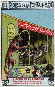 猴子和豹子--让-德-拉封丹（1621-95）的寓言故事--19世纪末的石版画 私人收藏 作者 未知艺术家