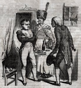 拿破仑一世在让-尼古拉-科维萨特（1755-1821）医生面前的英式雕刻，载于《世界卫生--家庭医疗指南》1852年。 作者 未知艺术家