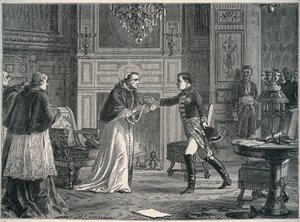 拿破仑在枫丹白露拜访教皇庇护七世1804年 - 拿破仑一世在枫丹白露拜访教皇庇护七世1804年 作者 未知艺术家