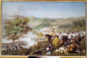 拿破仑战争：《法国步兵对抗普鲁士骑兵》匿名水彩画。 1813 年柏林，历史博物馆 作者 未知艺术家