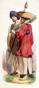 自然（越南土著）和Cochinese士兵。越南诉1840年。 作者 未知艺术家