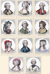 项链事件 - 1785-1786 年“Collier de la Reine”事件中涉及的主要人物（彩色雕刻） 作者 未知艺术家