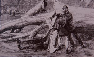 内德-凯利被警察凯利和铁路工人杰西-道赛特抓获，1880年6月28日（雕刻）。 作者 未知艺术家