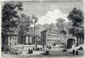 1868年塞夫勒的帝国瓷器厂的新建筑。载于 "辉煌的世界 "的雕刻作品 作者 未知艺术家