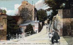 老蒙马特：圣文森特街的画家。橙色的 "敏捷兔 "歌舞厅 - 明信片，首张。20 世纪。 作者 未知艺术家