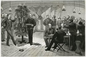 On Christmas night aboard La Vega, a ship caught in the ice of the polar circle, the crew replaced the fir tree with float wood, wall of wicker branches, decorated with paper and candles, as well as various small items destined to be distributed to the cre 作者 未知艺术家