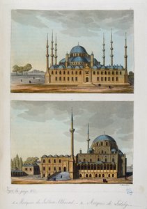 奥斯曼帝国：蓝色清真寺（或 Sultanahmet Camii）由苏丹艾哈迈德（艾哈迈德）一世和伊斯坦布尔的拉莱利清真寺建造 - 在“古代和现代服装”“”中，费拉里奥，ed Milan 作者 Unknown artist