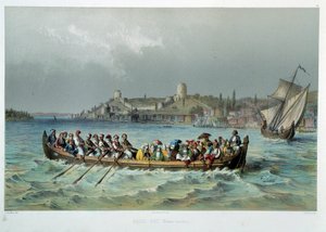奥斯曼帝国：君士坦丁堡（伊斯坦布尔）的综合船。 19 世纪的石版画。 装饰艺术，巴黎 作者 未知艺术家