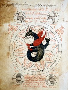 手稿“占星术框架和阴谋论”“14 世纪占星学论文”的页面。 作者 未知艺术家