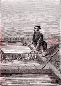纸浆变成液体，中国的造纸术（公元前 3 世纪）（雕刻 作者 未知艺术家