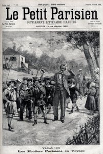 巴黎学校假期的郊外旅行。在 "Le Parisien "上的雕刻 作者 未知艺术家