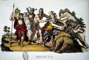 Perseus 和 Medusa，三个 Gorgones 之一 - 在 Dizionario mitologico 作者 未知艺术家