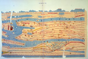Peutinger 表代表了埃及和土耳其的罗马方式。 根据 3 世纪罗马帝国地图绘制的 13 世纪路线图。 巴黎，BN。 作者 未知艺术家