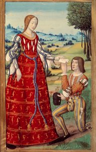 Phedre 将一封信寄给微型信使，该信来自 Octavien de Saint Gelais（1468-1502）15 世纪巴黎，B.N. 对“L