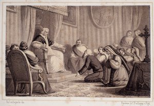 庇护七世（1742-1823）撤销了下令摧毁索尼诺的法令--载于 "意大利史"。 作者 未知艺术家