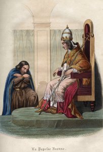 855年至858年在位的教皇琼恩，身穿教皇法衣。贞德女教皇（855年至858年在位）身穿教皇服。雕刻于1842年的《教皇的历史》，作者是莫里斯-拉夏尔。私人收藏。 作者 未知艺术家