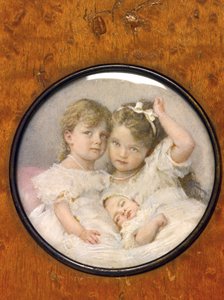 俄罗斯大公夫人奥尔加（1895-1918 年）、塔蒂亚娜（1897-1918 年）和玛丽亚（1899-1918 年）肖像微型画，约 1900 年（微型画） 作者 未知艺术家