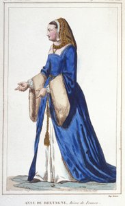 布列塔尼的安妮 (1476-1514)，法国女王，查理八世和路易十二的妻子的肖像。 雕刻于 1830 年 作者 未知艺术家