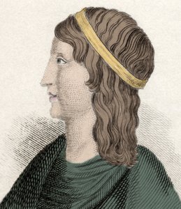 Apulee (Lucius Apuleius) 的肖像（大约 125 岁至 180 岁左右），拉丁哲学家和作家，柏柏尔人（阿尔及利亚），着有“Les Metamorphoses”（金驴或 Asinus aureus）。 19 世纪的雕刻。 作者 未知艺术家