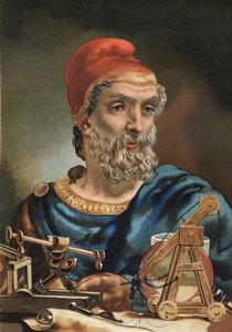 希腊语Arkhimêdês的Archimede肖像 数学家和希腊物理学家（Syracuse，公元前287年至id，公元前212年）。出自Louis Figuier的 "La Ciencia y sus Hombres"。巴塞罗那1881年。 作者 未知艺术家