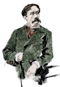 Arrigo（或Enrico）Boito（1842-1918）的肖像，意大利编剧，朱塞佩-威尔第的《奥特罗》（奥赛罗）剧本的作者。在 "杰出世界 "中的雕刻。 作者 未知艺术家