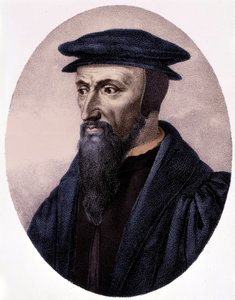 加尔文（1509 - 1564）的肖像。 作者 未知艺术家