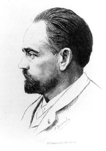 F. Desmoulin 的 Emile Zola 肖像。 作者 未知艺术家