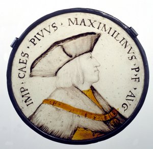 哈布斯堡皇帝马克西米利安一世（1459-1519）的画像。16世纪的彩色玻璃。巴黎，荣誉军团博物馆 作者 未知艺术家
