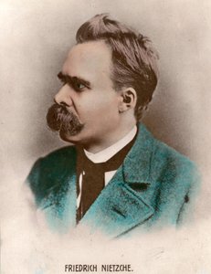 弗里德里希·尼采 (Friedrich Nietzsche) (1844 - 1900) 的肖像，德国哲学家。 19 世纪的雕刻。 私人收藏。 作者 未知艺术家