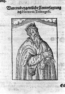 Portrait of Hermes Trimegiste (Trismegistus), astrologer. Engraving from “Alchimia Nova” by Giovanni Battista Birelli 作者 未知艺术家