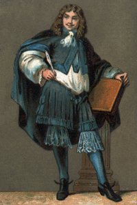 Jean Baptiste Poquelin dit Moliere (1622-1673)的肖像，大约在1890年进行了色版印刷。 作者 未知艺术家