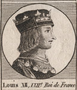 国王路易十二的肖像（1462-1515）--法国国王路易十二的肖像（1462-1515）--雕刻自查尔斯-康斯坦丁-勒泰利耶的《法国历史教学》，1821年 作者 未知艺术家