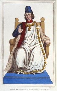 身着圣米歇尔勋章 (1423 - 1483) 服装的路易十一肖像。 1830 年的雕刻 作者 未知艺术家