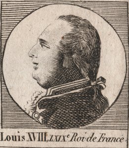 路易十八（1755-1824）的肖像，绰号 "欲望"，1814年至1815年和1815年至1824年的法国和纳瓦拉国王 - 被称为 "欲望 "的路易十八，法国国王 - 雕刻自查尔斯-康斯坦丁-勒的《法国历史教学》。 作者 未知艺术家