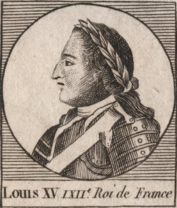 路易十五（1710-1774）的肖像，法国国王1715年至1774年--路易十五，被称为受人爱戴的路易，法国国王--雕刻自查尔斯-康斯坦丁-勒泰利埃1821年的《法国历史教学》。 作者 未知艺术家