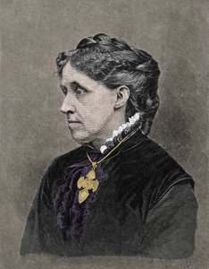 美国小说家路易莎·梅·奥尔科特 (1832-1888) 的肖像。 19 世纪彩色雕刻。 作者 未知艺术家
