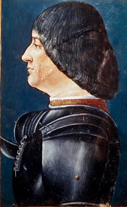 卢多维克-玛丽-斯福尔扎（Ludovic Marie Sforza dit le More）（1452-1508）的肖像，Aelius Donatus（Donato）的 "Grammatica "中的微型画，15世纪末。Biblioteca Trivulziana, Milan. ms. 2167. 作者 未知艺术家
