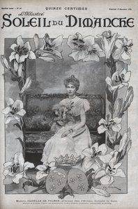 法国的伊莎贝尔夫人（1878-1961），让-奥尔良公主和吉斯公爵夫人的肖像，和她的狗在一起。11月12日，《太阳报》上的版画。 作者 未知艺术家