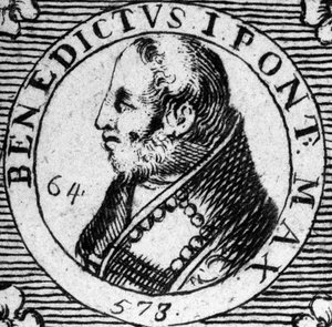 Portrait of Pope Benedict I. Engraving of the 19th century. 作者 未知艺术家
