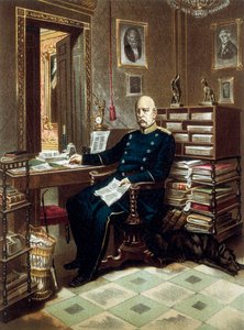 Portrait of Prince Otto von Bismarck (1815-1898), Chancellor and Prussian politician, in his office. Lithograph in colour 作者 未知艺术家