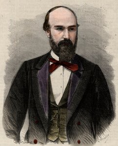 桑托斯-古铁雷斯（Santos Gutierrez，1820-1872）的肖像，政治家和哥伦比亚合众国的前总统。在 "杰出的世界 "中的雕刻。 作者 未知艺术家
