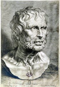 塞内克（Lucius Annaeus Seneca，公元前 4 年至公元 65 年）的肖像，斯多亚学派哲学家、剧作家和罗马政治家 - 1638 年版画 - Coll Maciet，巴黎装饰艺术图书馆 作者 未知艺术家