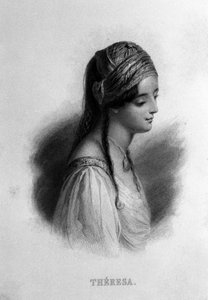Guiccioli（19 世纪）与诗人乔治·戈登·拜伦 (George Gordon Byron) 相爱的特蕾莎·甘巴 (Teresa Gamba) 的肖像。 19 世纪的雕刻 作者 未知艺术家