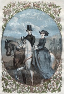 维多利亚公主殿下（1840-1901）（维多利亚女王的女儿）和普鲁士王储腓特烈-威廉（1831-1888）的画像。1858年的雕版画。 作者 未知艺术家