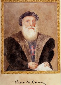 Vasco da Gama 的肖像——在“葡萄牙亨利王子的生活，航海家姓氏”中，理查德·亨利·梅杰 (Richard Henri Major) 作者 未知艺术家